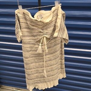 Tobi Off-the-Shoulder Cream and Blue Dress